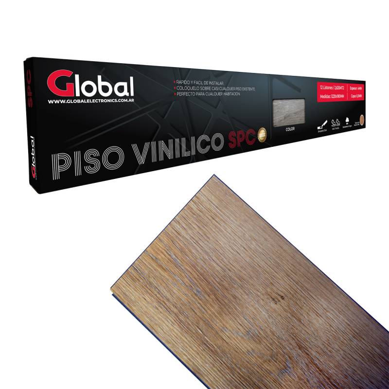 Piso Vinilico Spc Con Encastre Click En Listnes De 1220x180 Espesor 4mm Capa 0.5mm Color 61w963 Antique Oak Con Textura Madera Real - Global Flooring (venta Ca