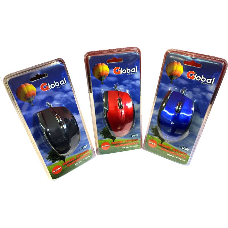 Mouse Optico Con Rueda Scroll Con Cable Usb Color Rojo & Negro En Blister - Global Electronics (caja X 60)