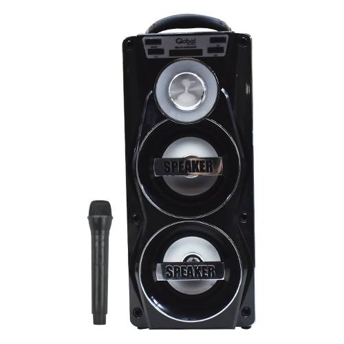 Parlante Bluetooth Premium Torre Doble Con 2 X 10w - Micrfono Karaoke Con Cable - Fm - Sd - Aux - Usb - Batera 1200ma Color Negro - Global Electronics (caja X