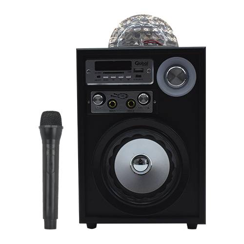 Parlante Bluetooth Premium Con Bola De Luz Led De 10w - Micrfono Karaoke Con Cable - Fm - Sd - Aux - Usb - Batera 1200ma Color Negro - Global Electronics (caj
