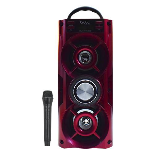 Parlante Bluetooth Premium Torre Doble Con 2 X 10w - Micrfono Karaoke Con Cable - Fm - Sd - Aux - Usb - Batera 1200ma Color Rojo - Global Electronics (caja X