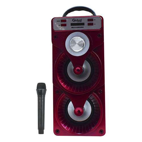 Parlante Bluetooth Premium Torre Doble Con 2 X 10w - Micrfono Karaoke Con Cable - Fm - Sd - Aux - Usb - Batera 1200ma Color Rojo - Global Electronics (caja X