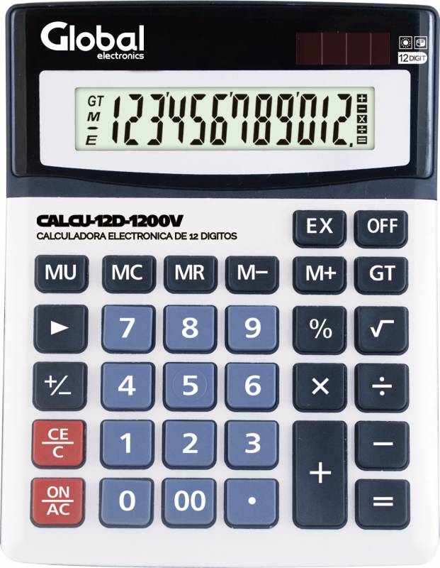 Calculadora De 12 Dgitos Metlica 1200v Plateada Con Botones Grandes Y Tamao 192x147x42mm (no Incluye 1 Pila Aa) - Global Electronics (caja Interna X 45 Y Caj