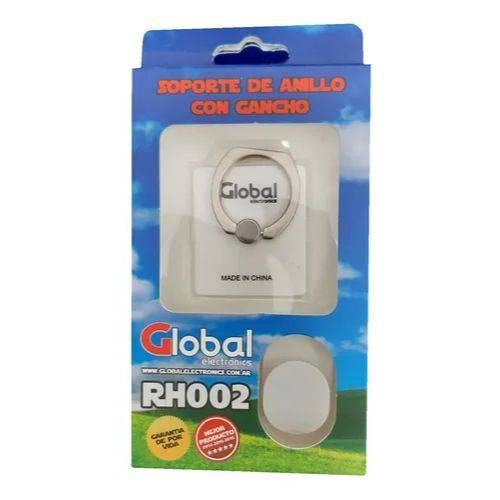 Soporte Para Dispositivos Mviles Autoadhesivo Anillo Metlico Con Gancho Para Colgar Color Blanco - Global Electronics (caja X 600)
